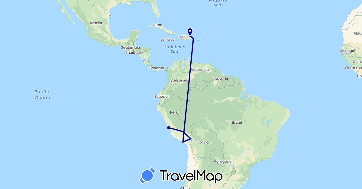 TravelMap itinerary: driving in Dominican Republic, Peru (North America, South America)